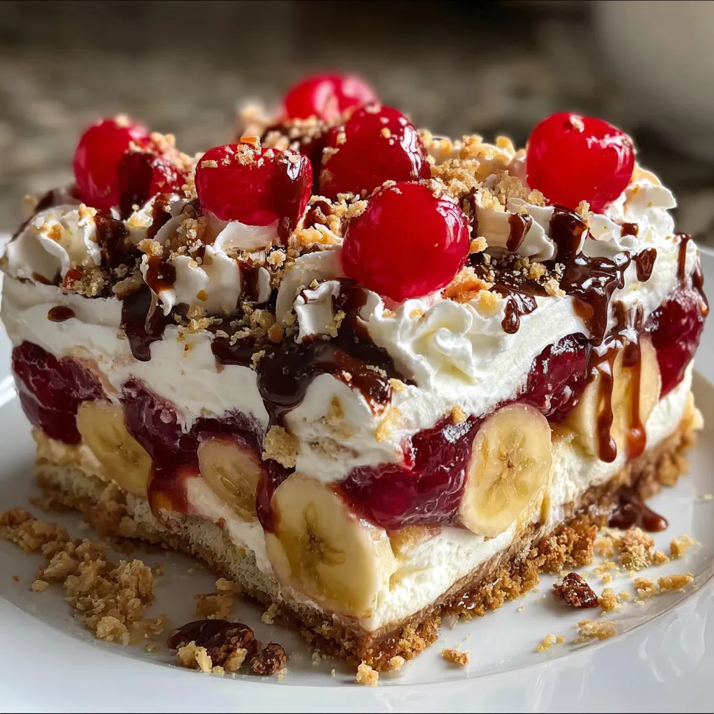 Ultimate No-Bake Banana Split Cake with Layers of Cream and Fresh Fruit